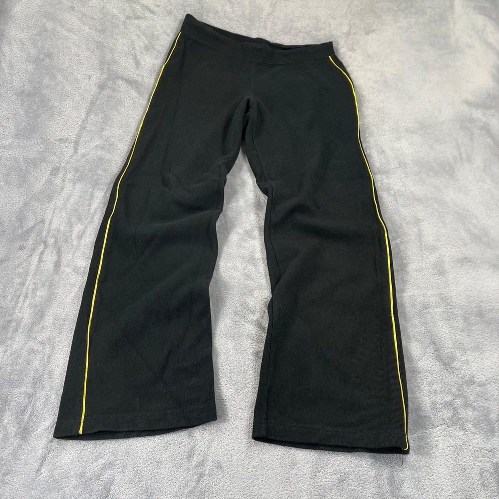 Y2K Lauren Active Ralph Lauren Yoga Pants Womens M Black Excellent Yellow Piping - Picture 2 of 9
